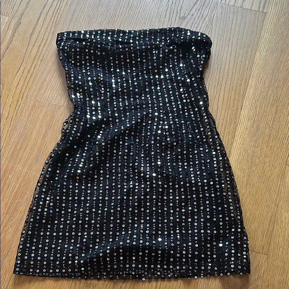 Black Sequin Strapless Dress